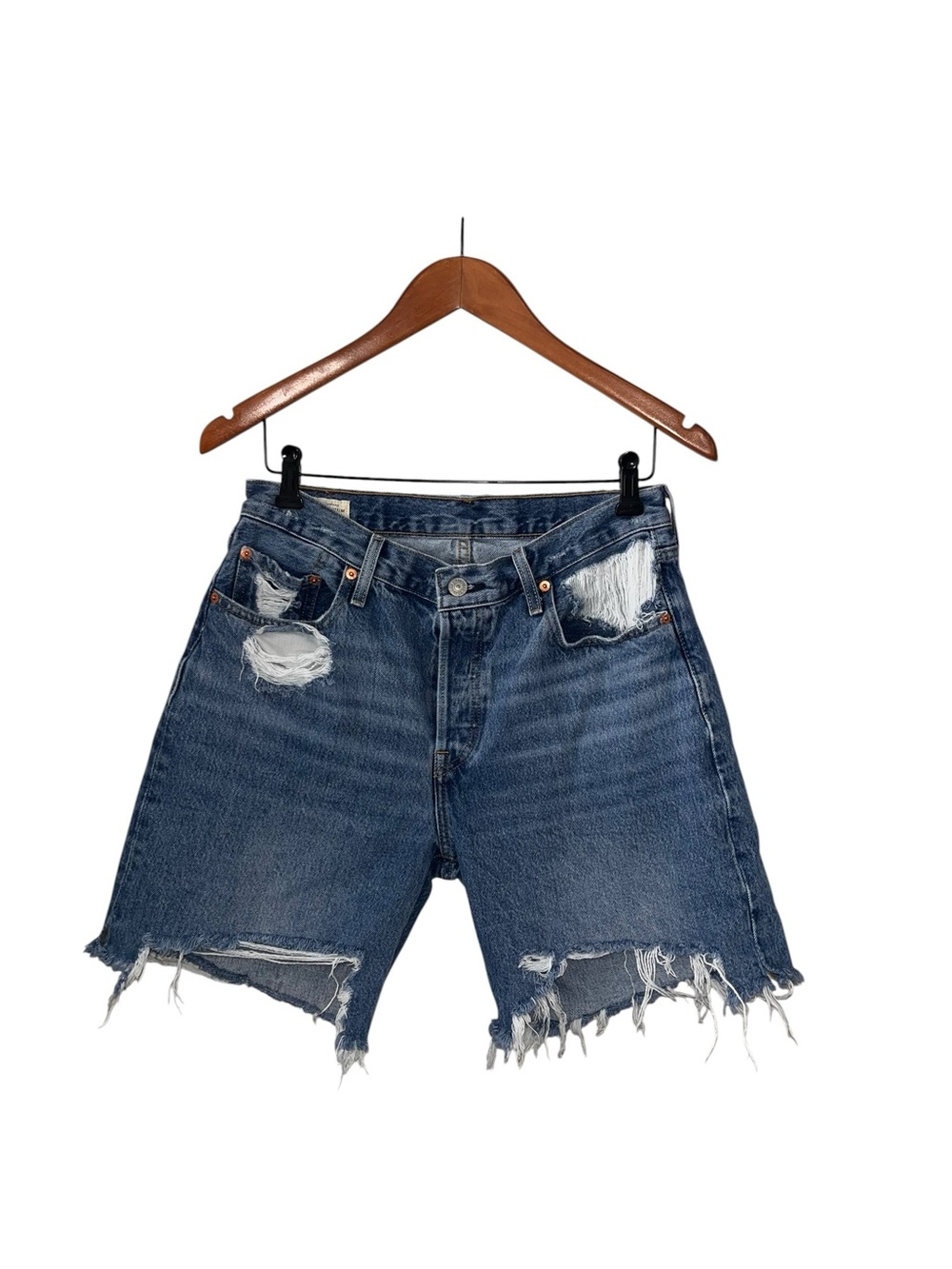 Levis Distressed Denim Jean Shorts With Long Inseam